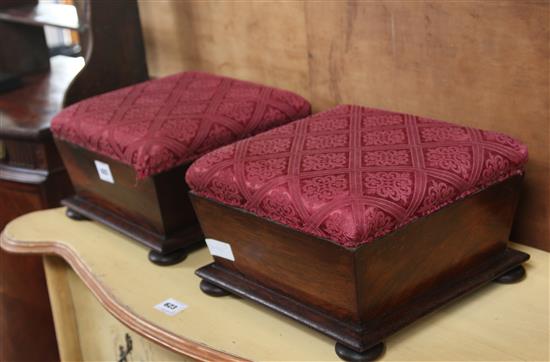 Pair Victorian rosewood square footstools(-)